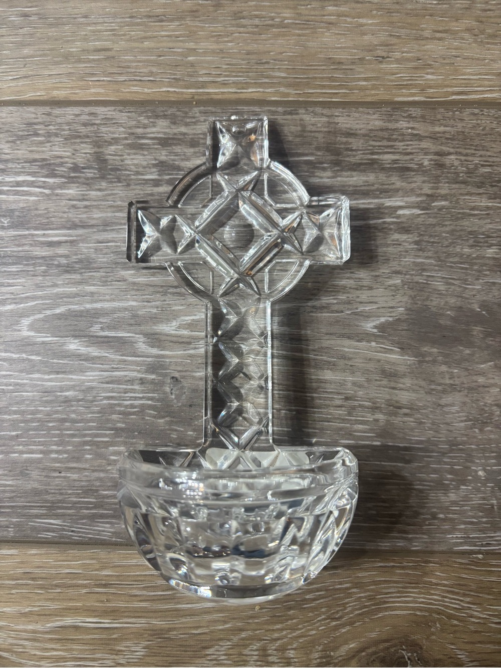 Waterford Lead Crystal Font Celtic Cross Holy Water Catholic 6" Ireland Vintage